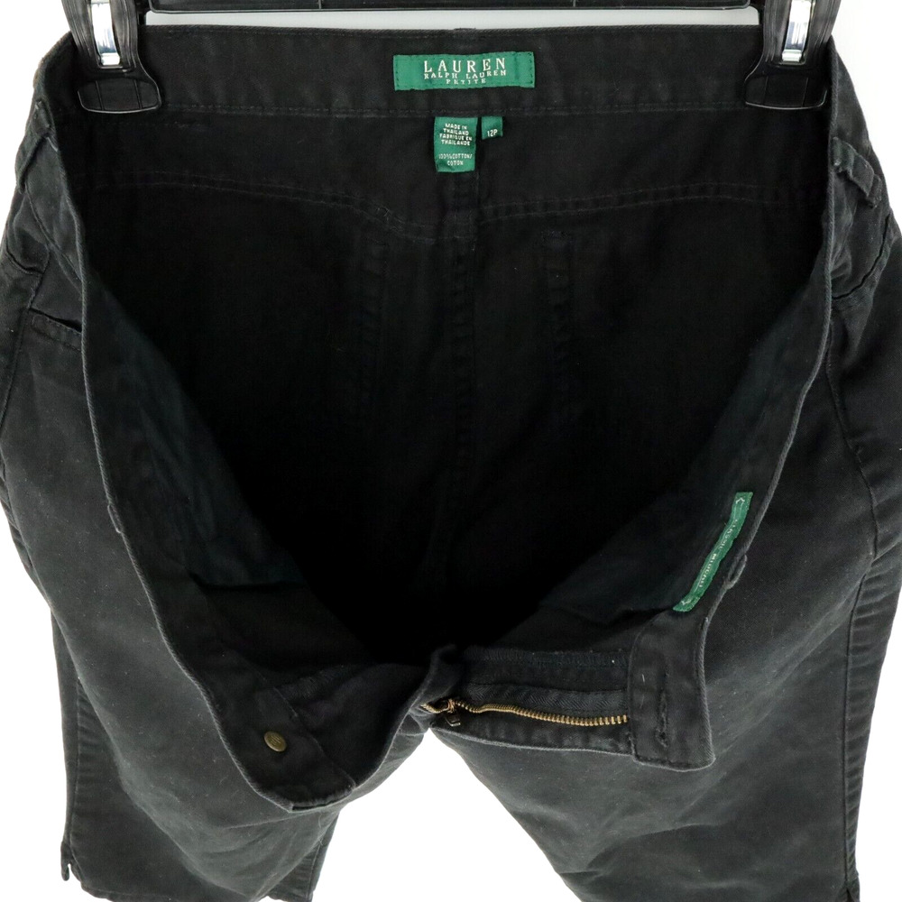 Lauren Ralph Lauren Pants Petites 12P Black Classic Midcalf Cotton Twill Pockets - Picture 11 of 12